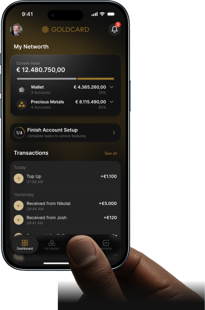 GOLDCARD App-Dashboard mit Portfolio-Übersicht
